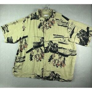 Citron Santa Monica Shirt 100% Silk Mens 3XL Utagawa Kuniyoshi Obon Festival